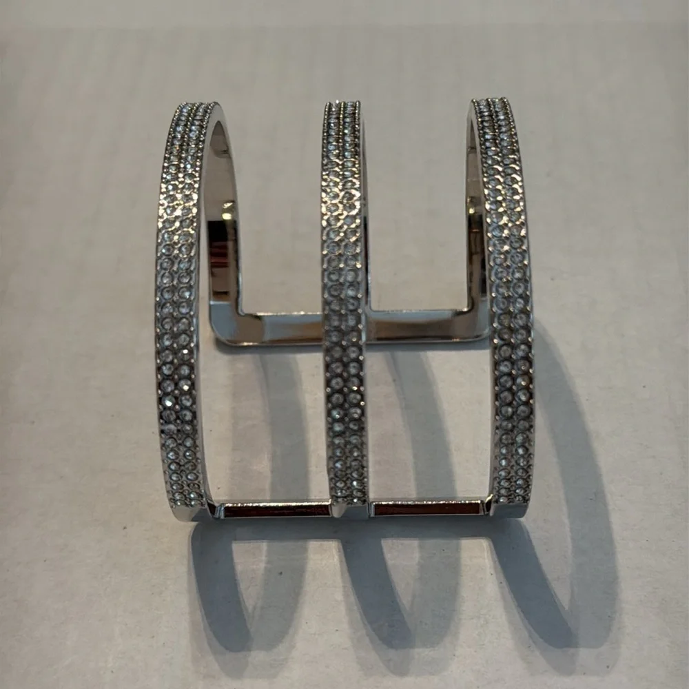 Vince Camuto Silver 3-Row Pave Cuff Bracelet One Size